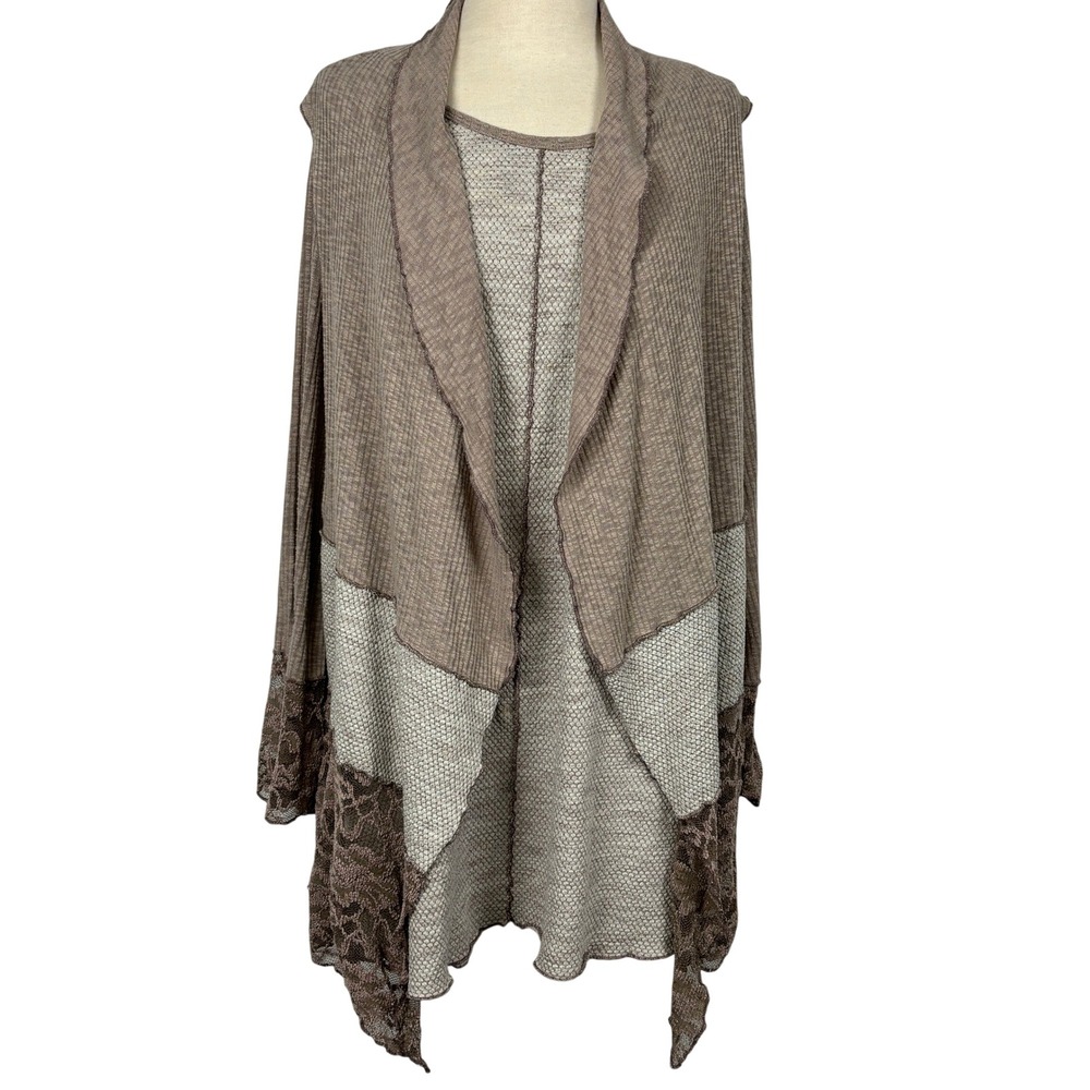 Vine Street XL Taupe 2 Pc Boho Tunic Set Lagenlook Lace‎ USA